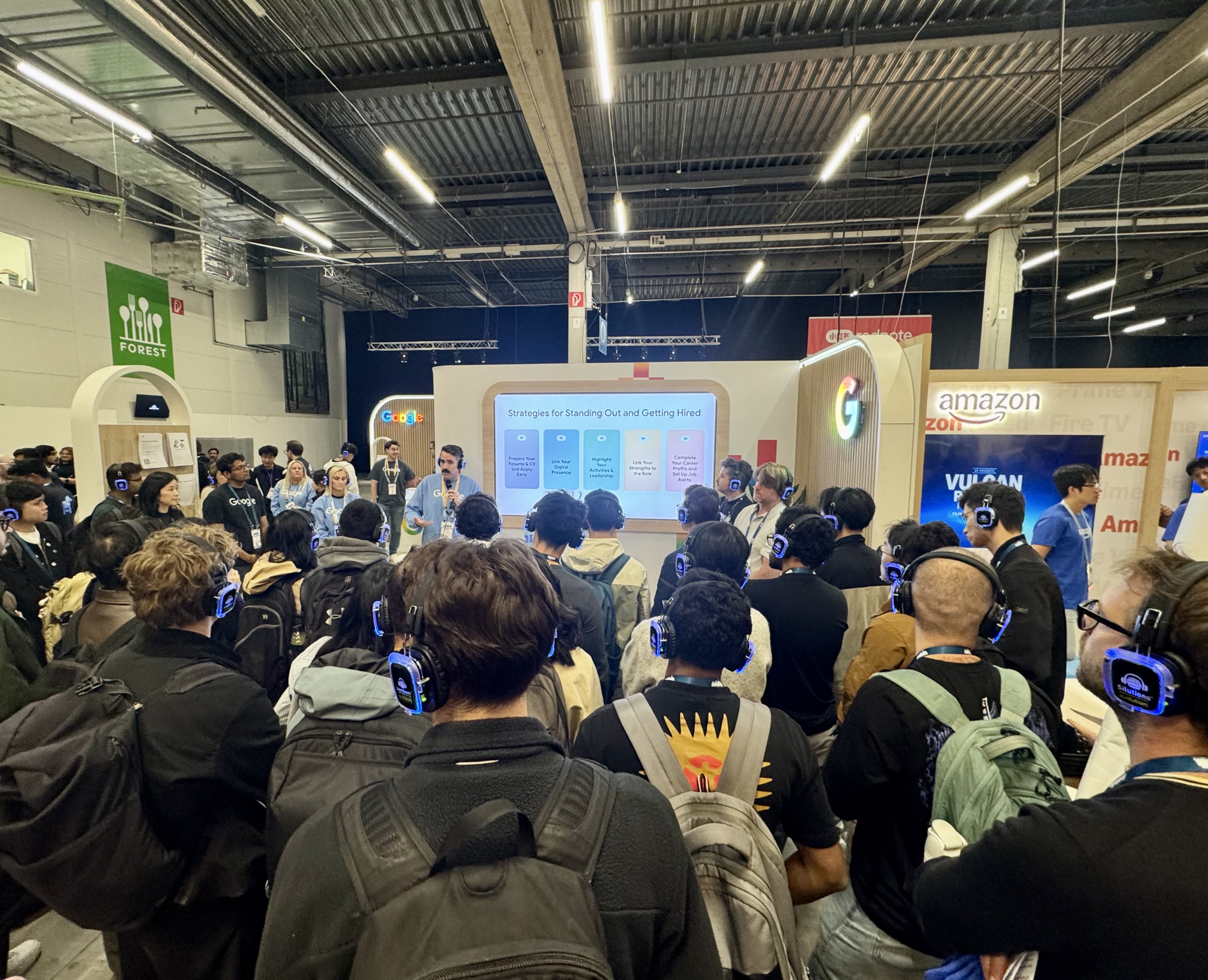 Google recruiter giving a talk at the Google booth during ECCV 2026