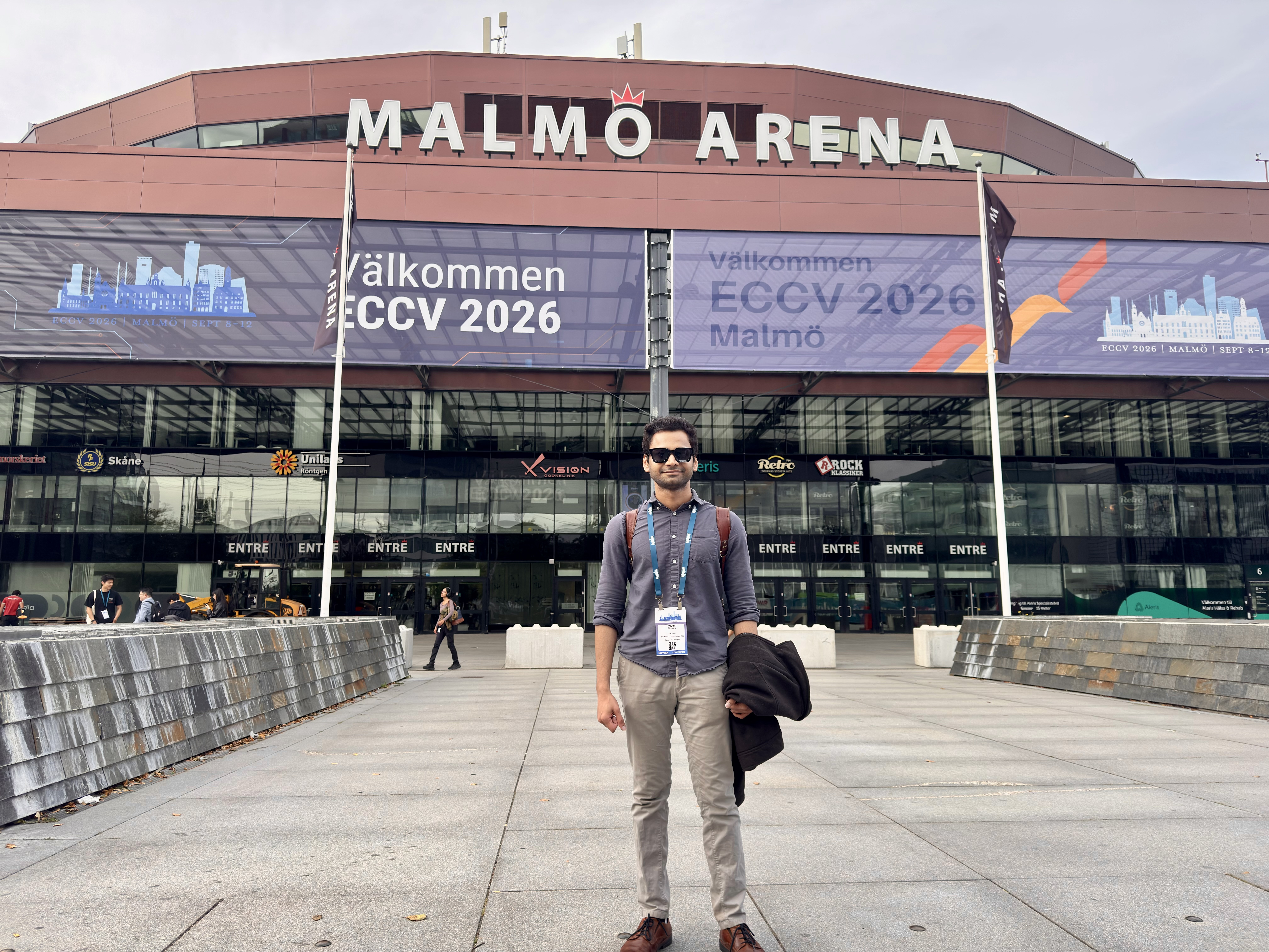 Vivek Chavan outside Malmö Arena during ECCV 2026